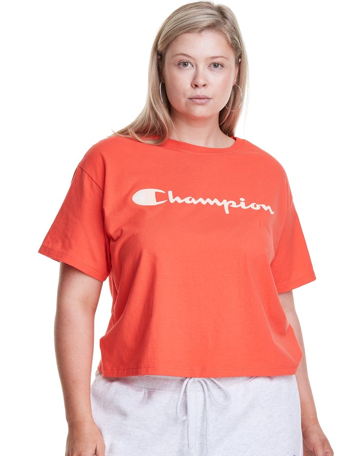 Champion Womens T-Shirt NZ - Plus Cropped Script C Logo Orange ( 2503-DOWGT )